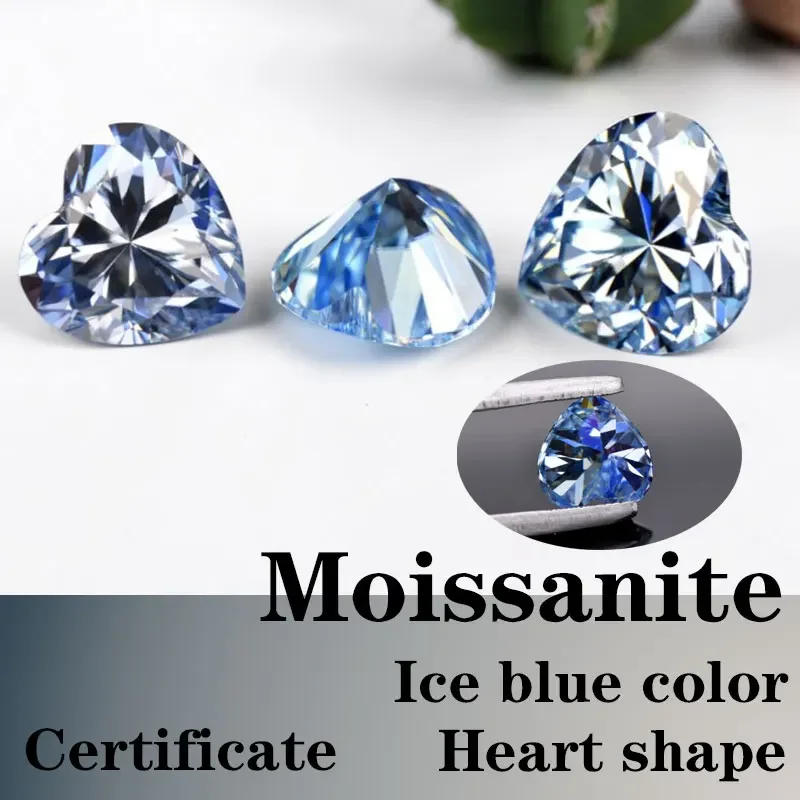 Moissanite Heart Cut VVS1 Synthetic Gemstone Ice Blue Color with Certificate High Quality
