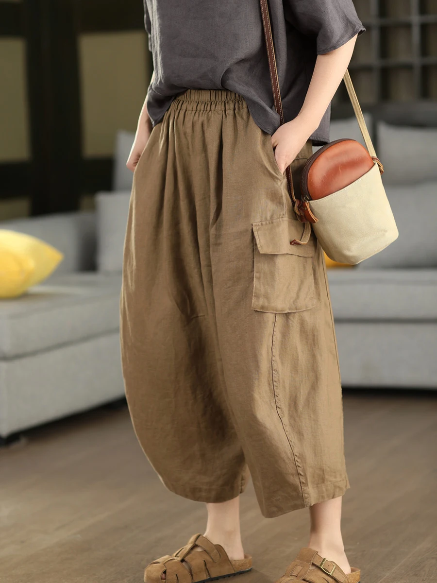 

Slimming Effectiveness Casual Pants High Quality Linen Harem Pants Women Elastic Waist Loose Fit Summer Fashion Nine Points