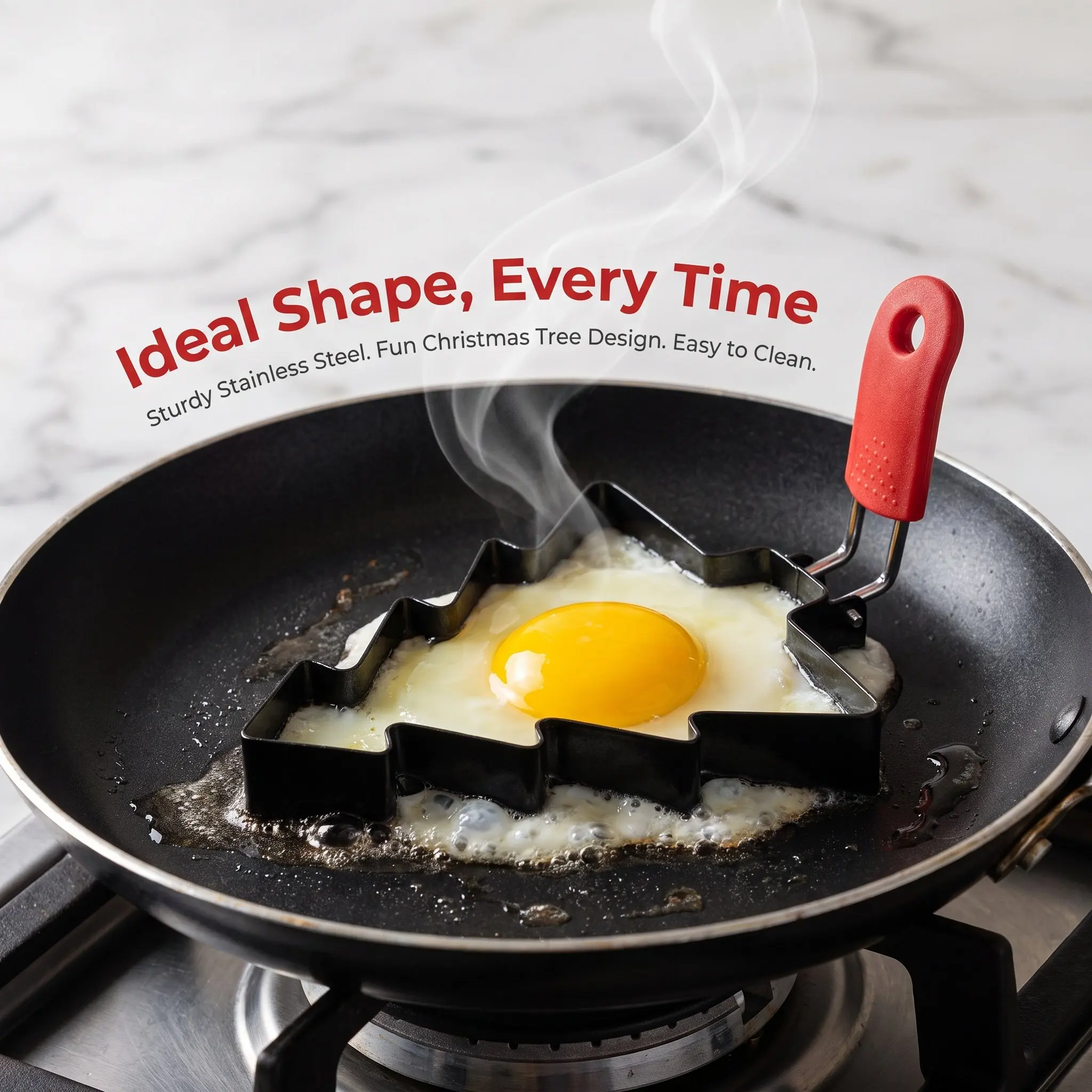 Christmas Tree Shaped Fried Egg Mold Stainless Steel Christmas Tree Egg Ring Non Stick Mould with Orange Silicone Handle