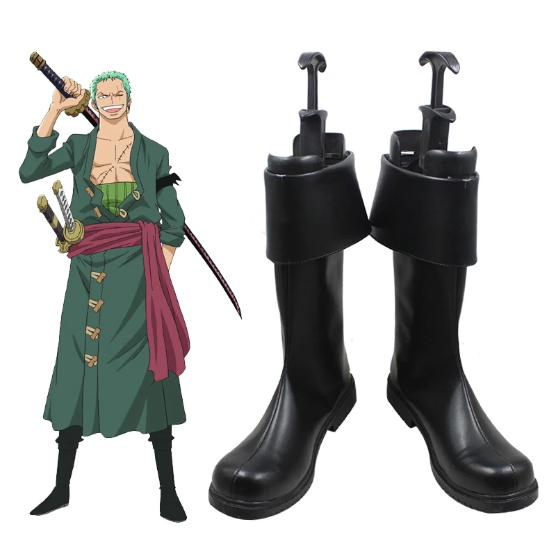 IN STOCK Pirate Hunter Zoro Roronoa Zoro Cosplay Shoes Anime Black Fold Over Boots