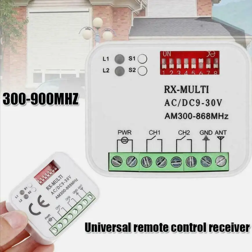 Imagem -02 - Receptor Universal rx Multifrequência 300868mhz ac dc 2ch 12v 24v Módulo de Relé Controle Remoto para Porta de Garagem 433.92mhz 868mhz