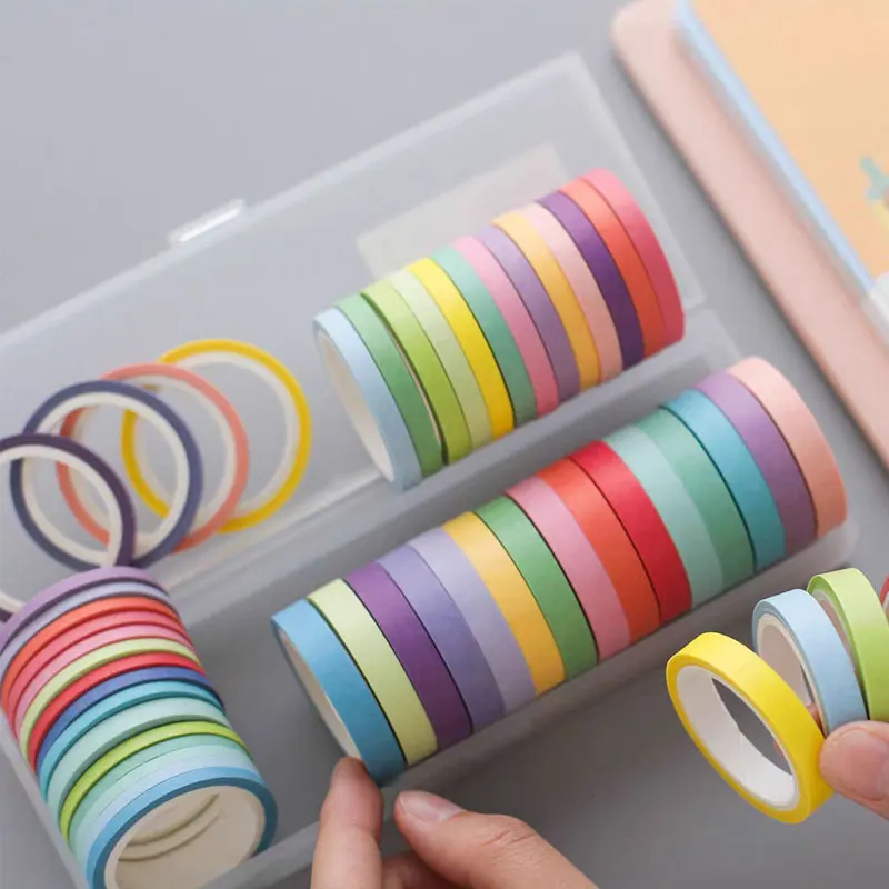 20 Rolls Rainbow Color Tape Set 3/5/7mm Macaron Colors Adhesive Masking Tapes Stickers Decoration DIY Marker Label Decoration