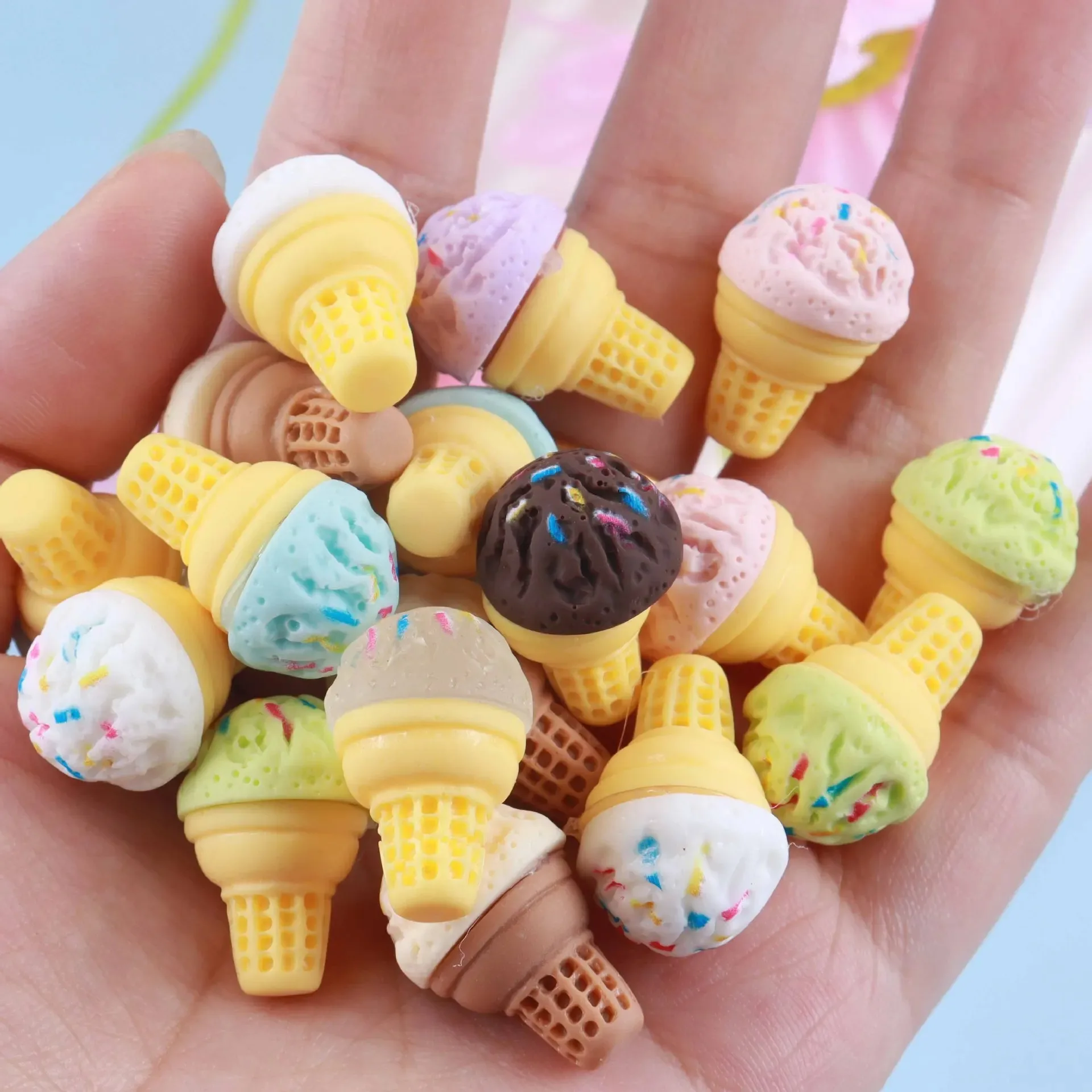 10pcs Dollhouse Miniature Cute Candy Ice Cream Resin Fake Food for DIY Jewelry Making Supplies Keychain Earring Necklace Crafts