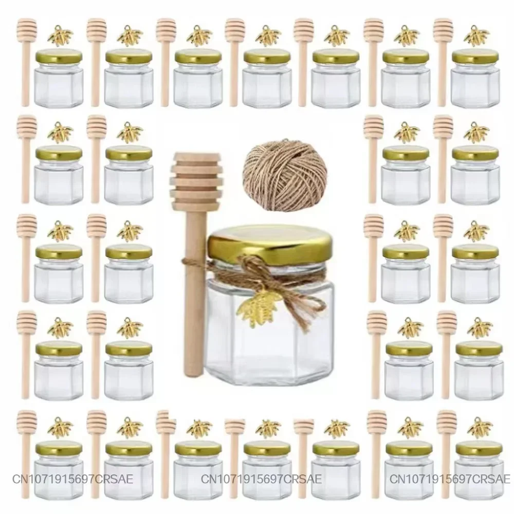 

1.5oz Mini Honey Jars Party Favors in Bulk Sealed Glass with Dipper Gold Lid Cute Bee Pendants Jute Gift for Wedding Baby Shower