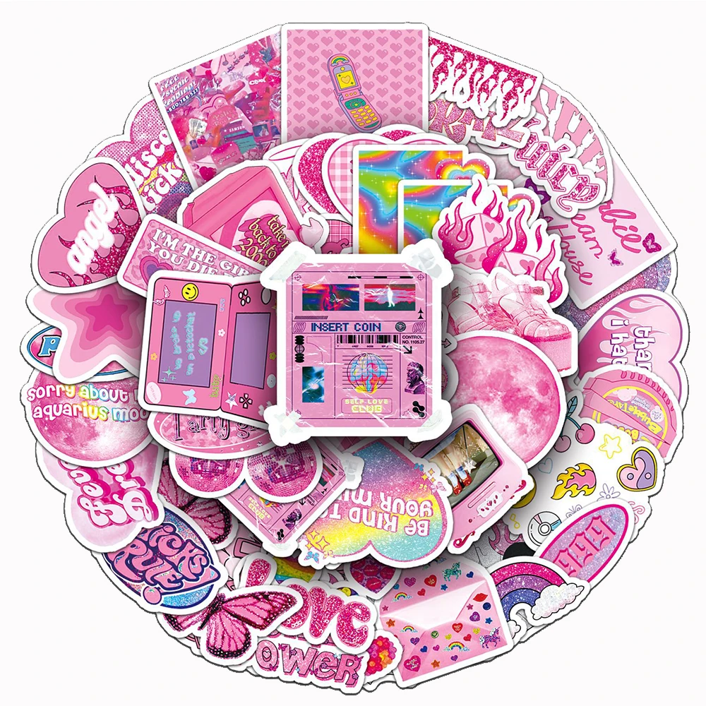 10/30/50pcs Aesthetic INS Pink Y2K Decoration Stickers Graffiti Decal Toy DIY Kid Luggage Diary Car Cute Vinyl Sticker Wholesale