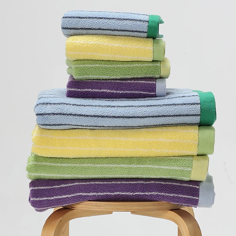 Striped Geometric  Cotton Towels Soft Face Towel Long-staple Cotton Absorbent Bath Towel Household Hotel Towels