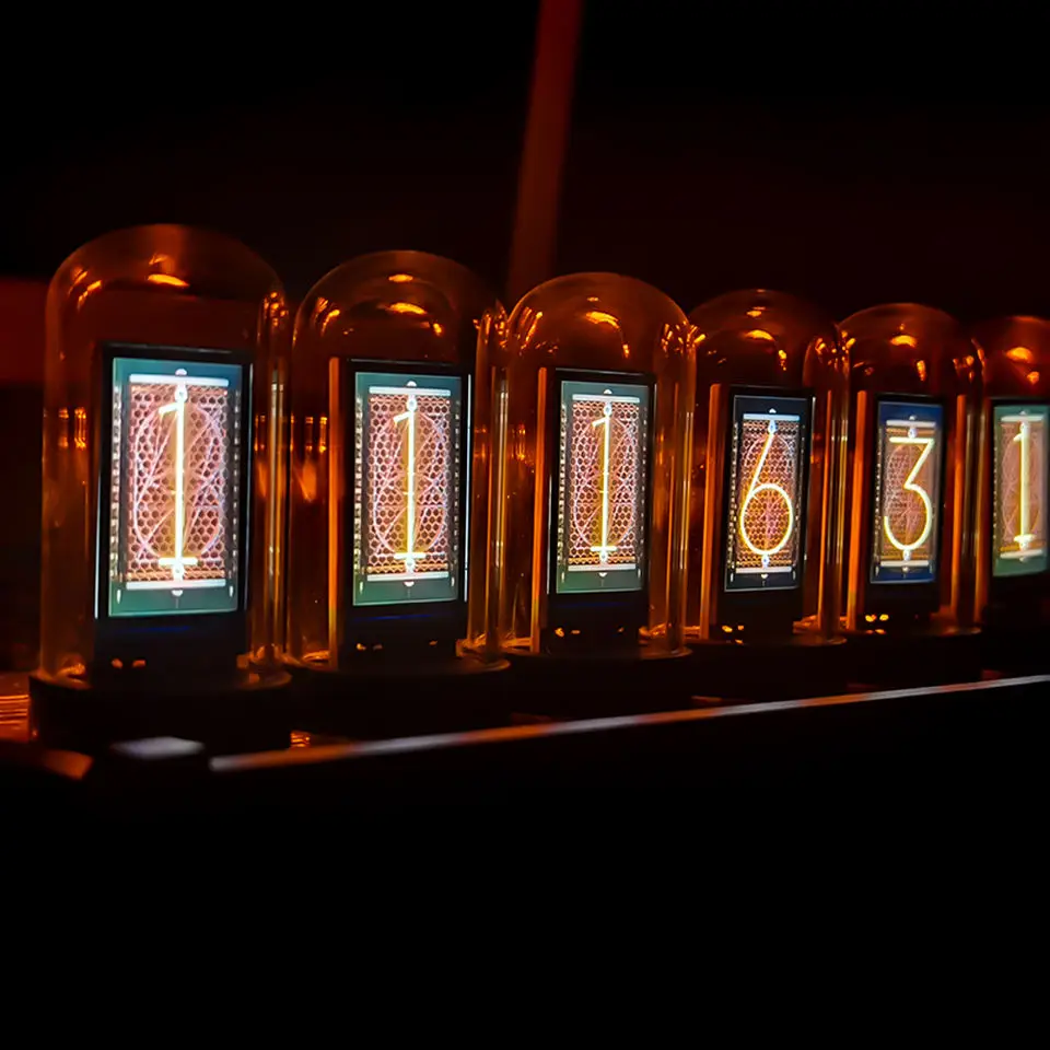 DIY New Style Nixie Tube Clock Color Screen Clock Desktop Decoration Creative LED Gift Light