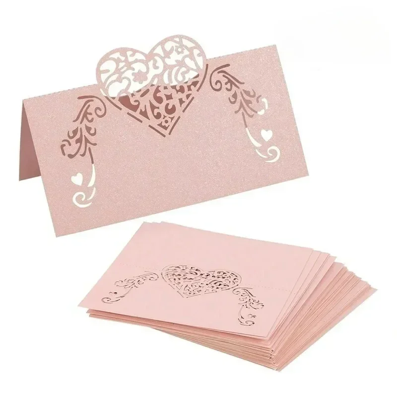 20/50PCS/Bag Pink/Purple Heart Shape Place Cards Wedding Name Cards for Party Table Decoration Wedding Decor Accessories