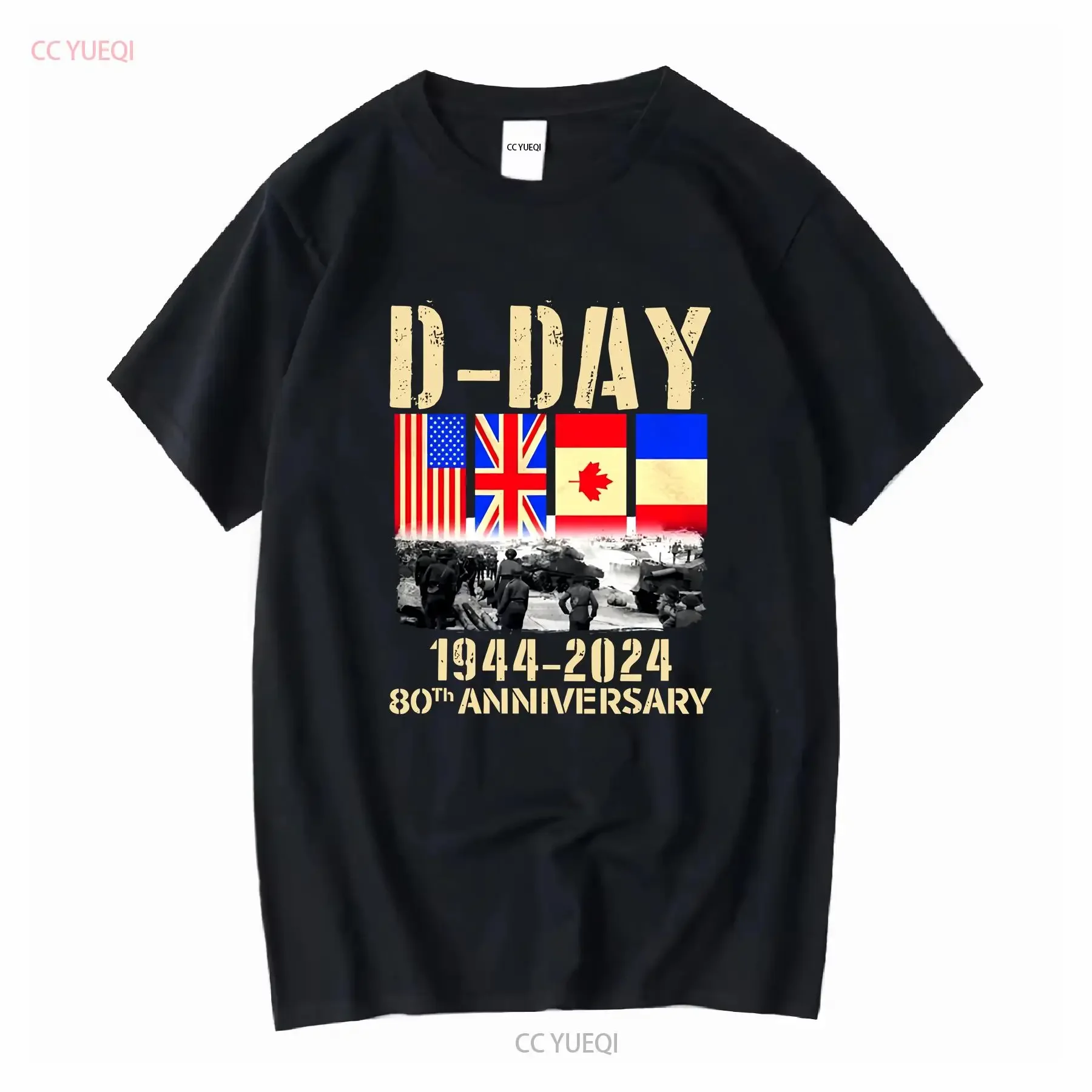 D Day T Shirt Normandy Landings 80th Anniversary 1944 2024 UK Flag Top long or short sleeves vintage Washed Comfortable Casual
