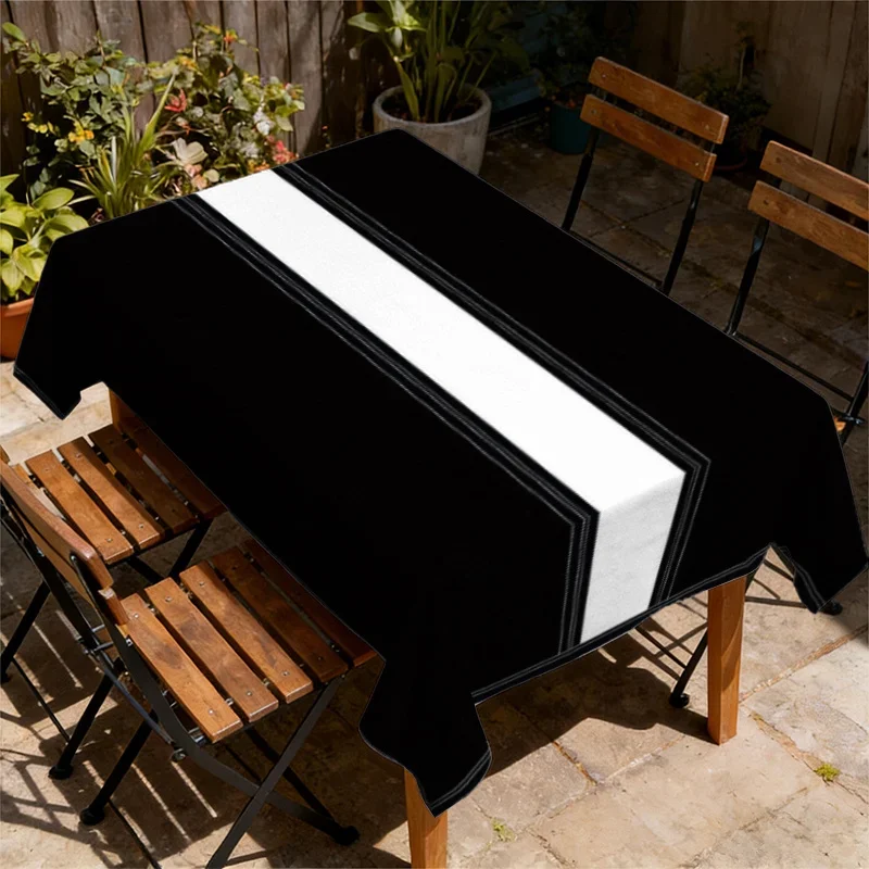 1pc Simple Black and White Contrasting Style Tablecloth - Featuring Classic Black and White Color Scheme, yzb