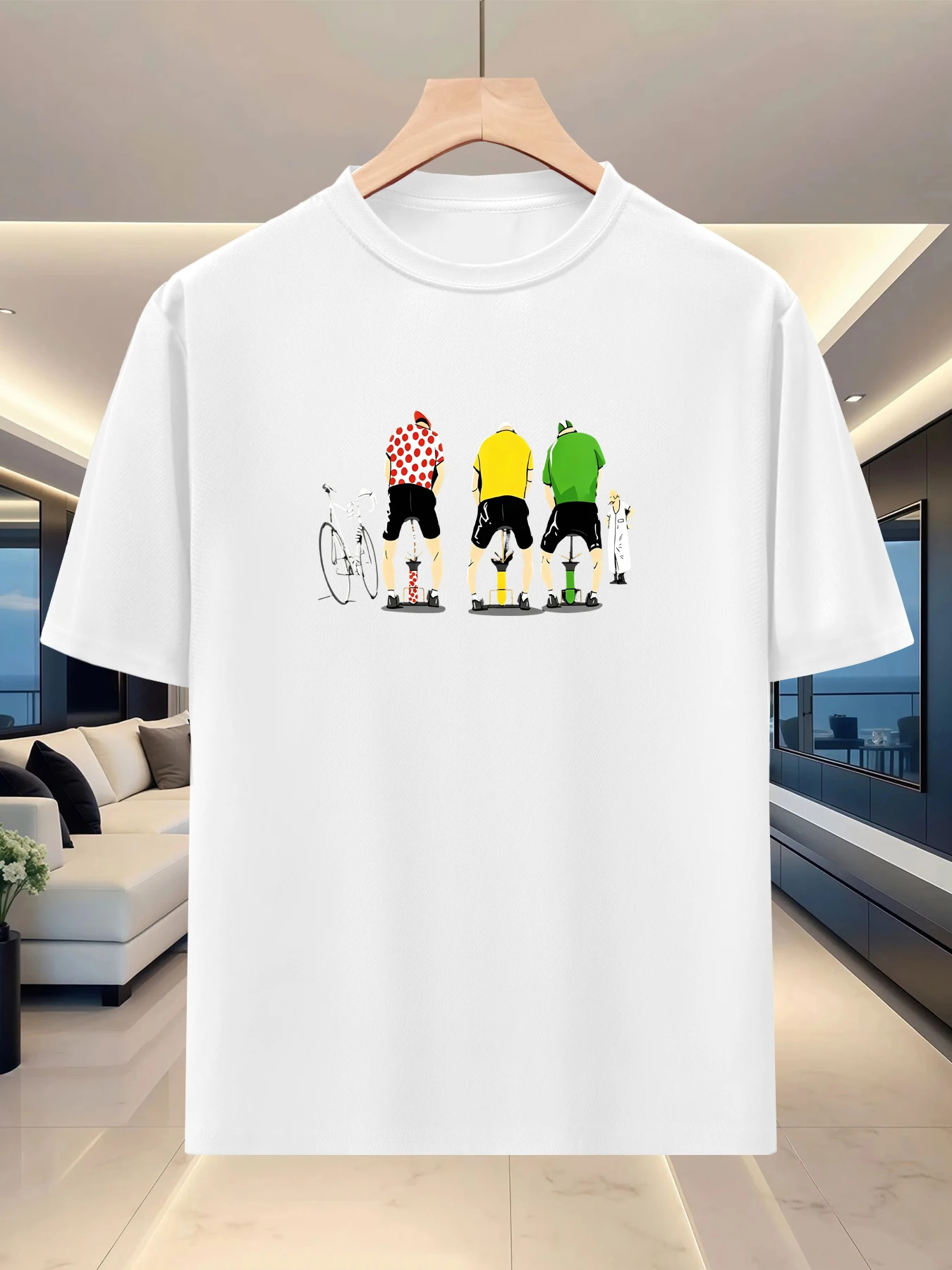 Artistic texture men's loose silhouette top camping niche creative print round neck short sleeved shirt