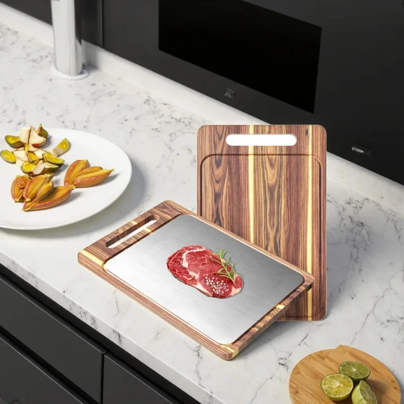 Premium Wood Stainless Steel Cutting Board Double Sided Non-slip Kitchen Cutting Board Dishwasher Safety Laser Mark