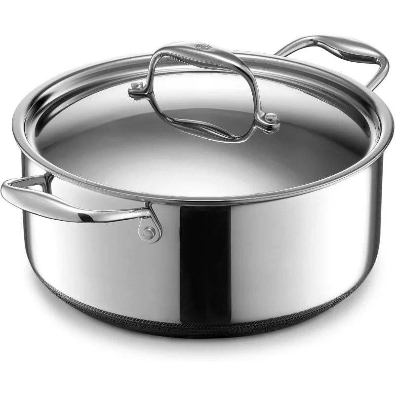 

HexClad Hybrid Nonstick Dutch Oven, 5-Quart, Stainless Steel Lid, Dishwasher and Oven Safe, Induction Ready