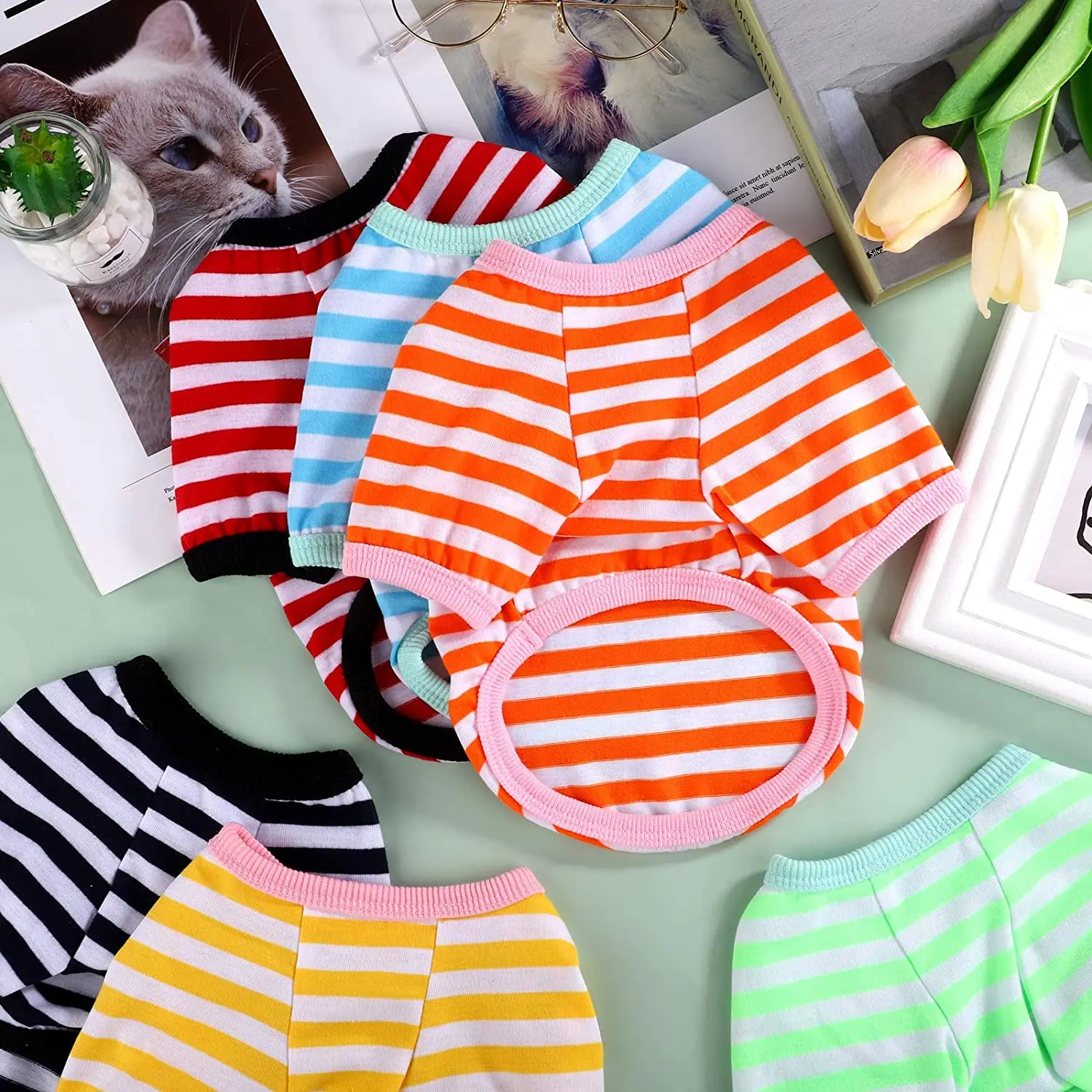 Stripe Dog T-shirt for Small Medium Dogs Cats Puppy Short Sleeve Cotton Shirt Pet Dog Summer Clothes French Bulldog Terrier