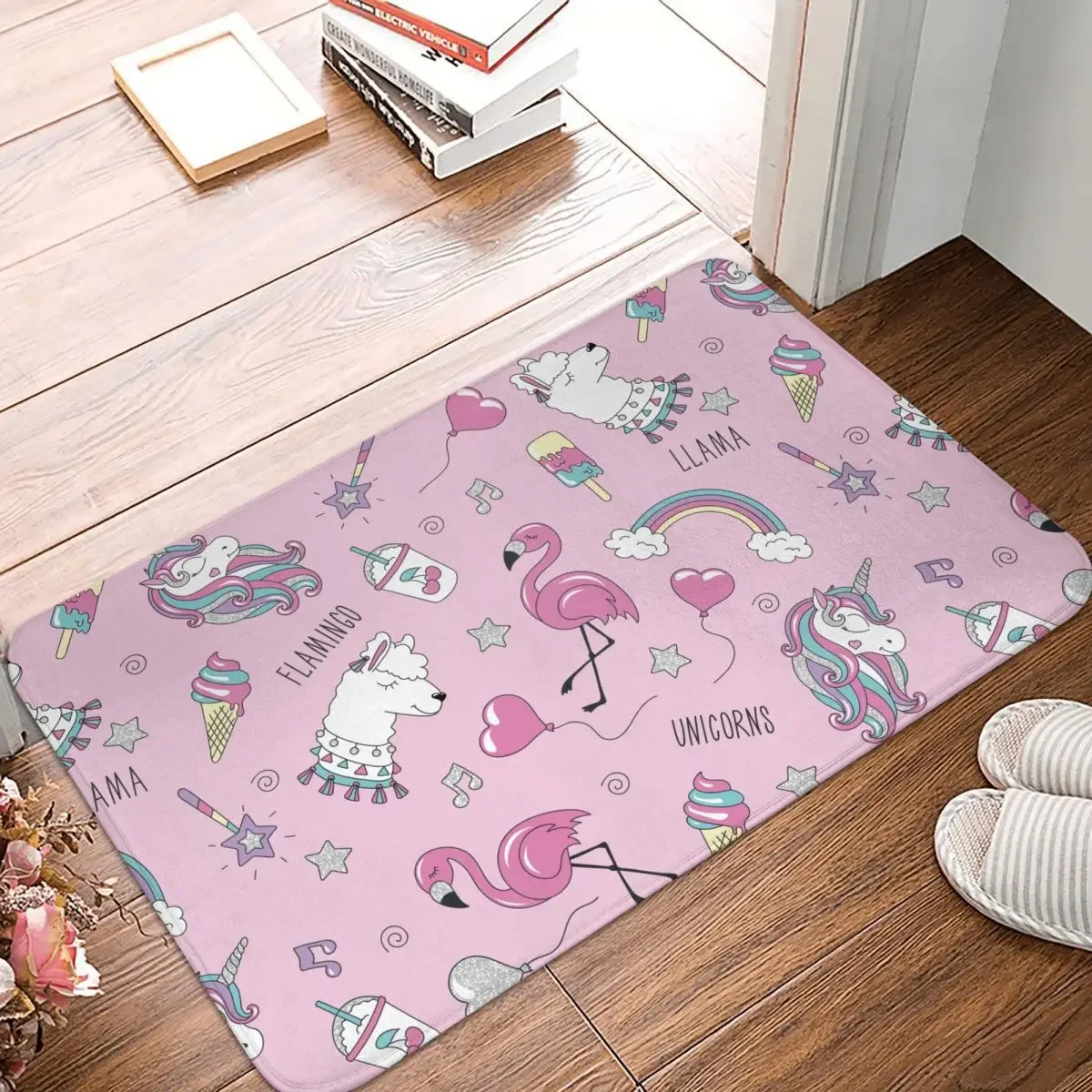 Non-slip Doormat Cartoon Llama Carpet Living Room Bedroom Mat Welcome Flannel Pattern