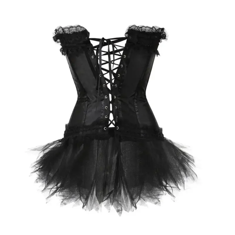 RT01 Abito corsetto sexy gotico Bowknots Bustier disossato Burlesque Vita Trainer Body Shaper Dimagrante Corsetto di pizzo Top con Mini * JK2