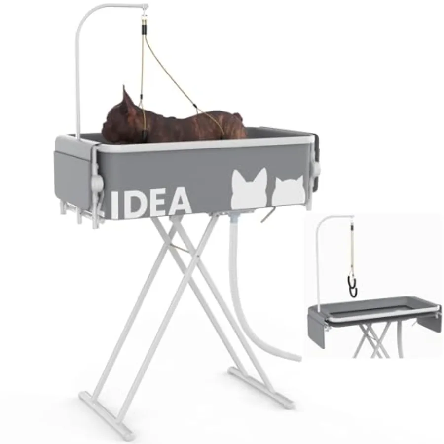 

PAWZIDEA 2-in-1 Portable Dog Bathtub and Grooming Table 33" Foldable Pet Washing Station for Small Medium Dogs Cats Elevated Tu