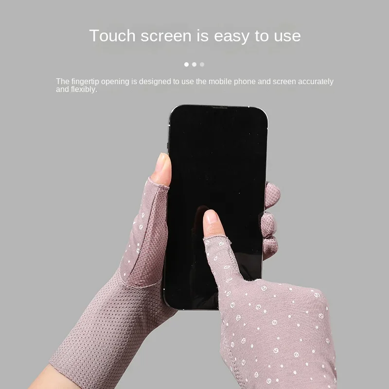 Summer Autumn Mid-length Cotton Medium-length Touch Screen Cycling Driving Anti-slip Anti-ultraviolet Sunscreen Gloves Women