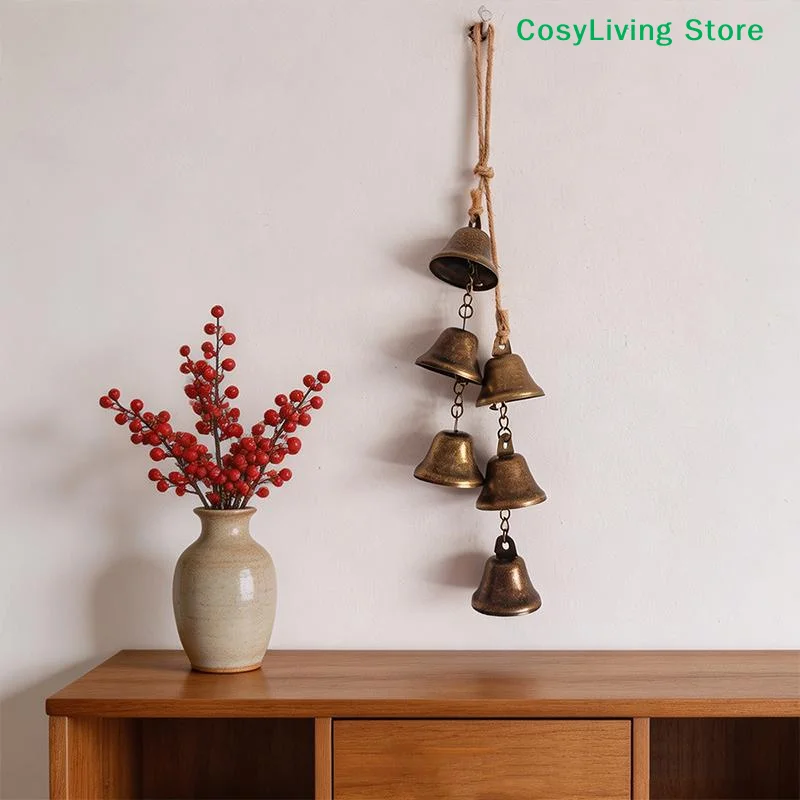 [CL]Vintage Brass Hanging Bells With Rustic Retro Design And Melodic Chime Perfect For Wall Decor Patio Garden Door Decoration