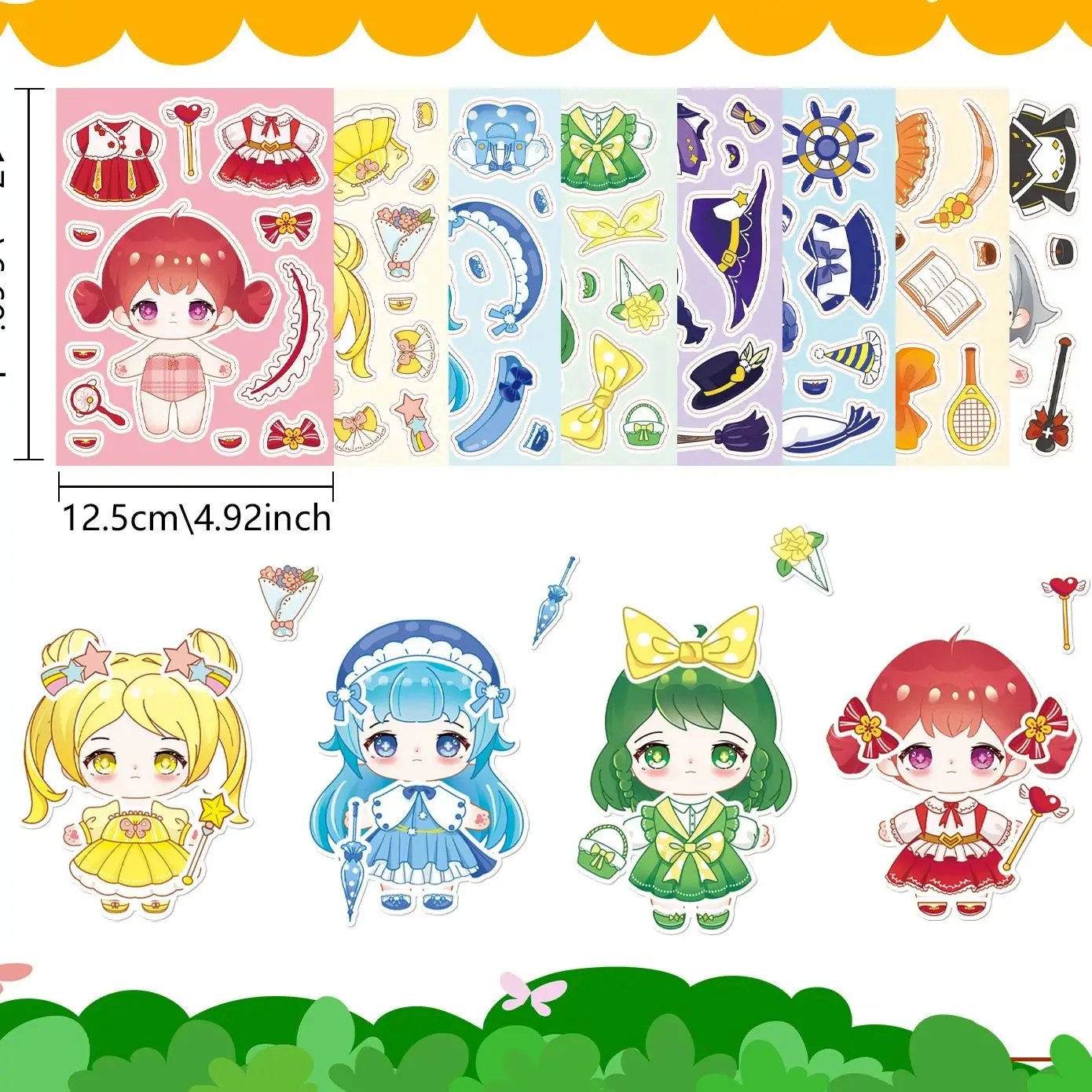 8 arkuszy naklejek z kreskówkowymi postaciami w stylu Q, bawełniane lalki, puzzle DIY, gra w przebieranki, naklejki na twarz, kreatywna interakcja rodzic-dziecko, seria kreskówkowa