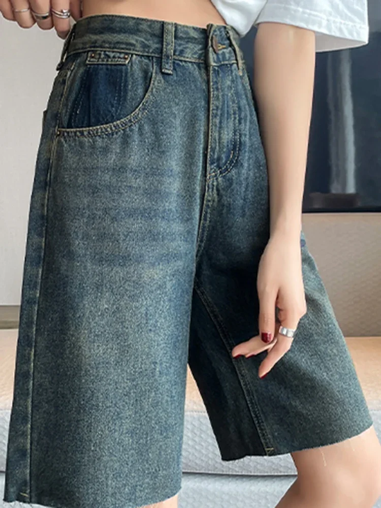 Chicly Thin Style Basic Washed Simple Loose Street Female Jeans Casual Straight High Waist Fashion Distressed Summer Women Jeans