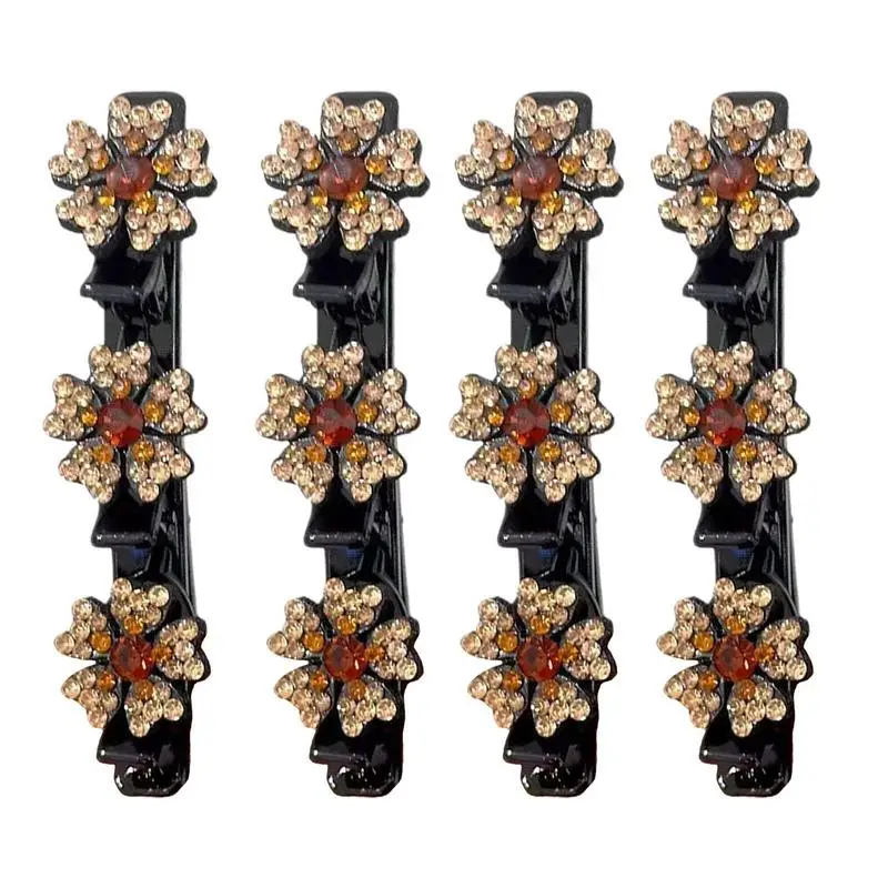 Sparkling Braided Hair Clips 4pcs Sparkling Stylish Beautiful Rhinestone Hair Clip For Girl Women Gift Wonderful Hair