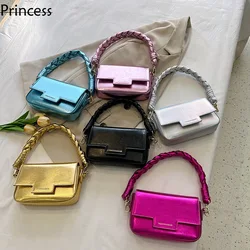 2024 Popular Women's Fashion Braided Flower Handheld Small Square Simple Candy Color Chain Single Shoulder  Bag