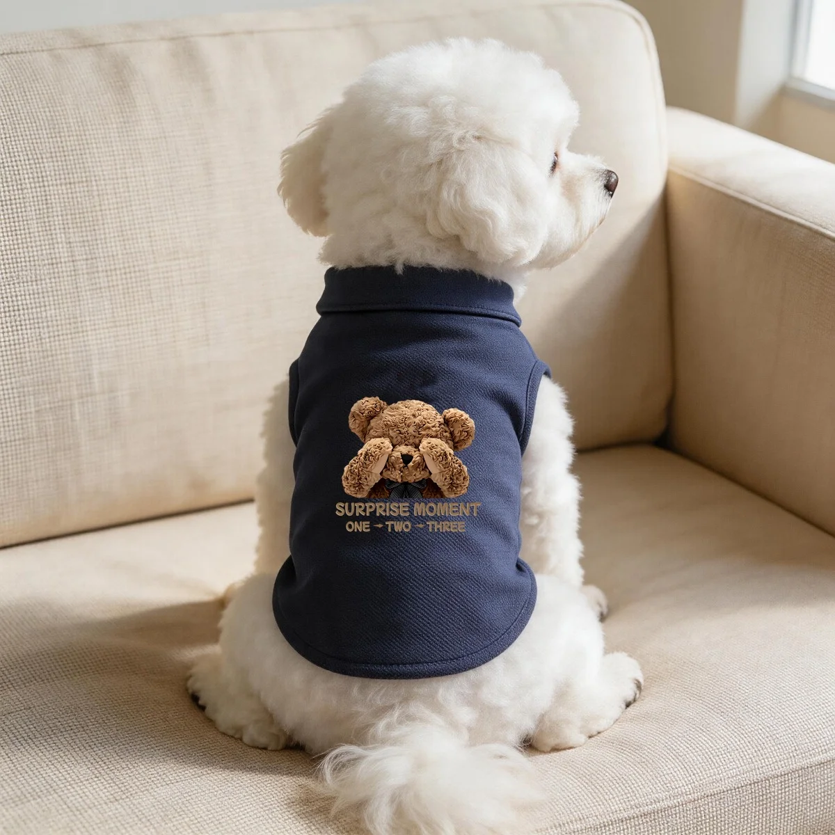 1PC Cute 3D Flocking Bear Dog Collar Vest Letter Print Soft Sleeveless Pet Top For Small Dogs
