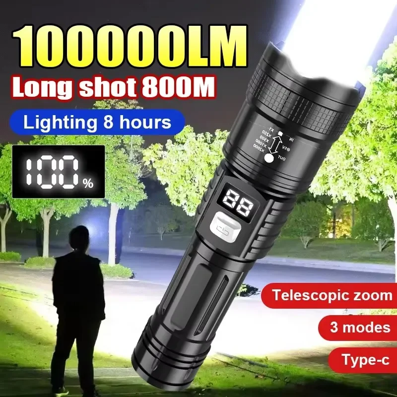 10000LM High Power LED Flashlights Built-in battery USB Rechargeable Hand Light Multifunctional Torch Lamp For Emergency Camping