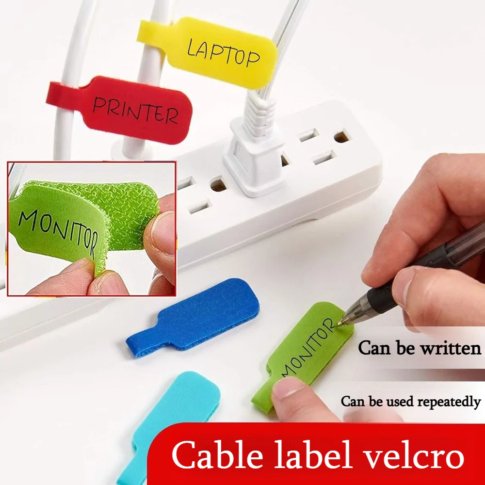 Colorful Writable Velcro Cable Labels Self Adhesive Wire Marker Tags Reusable Cable Classification Binding Organizer Straps