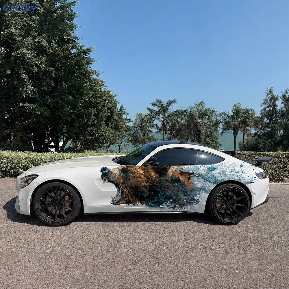 

2pcs Fierce Brown Bear Car Side Wraps, Self-Adhesive PVC Waterproof & Scratch-Resistant Stickers, Car Accessory Gift
