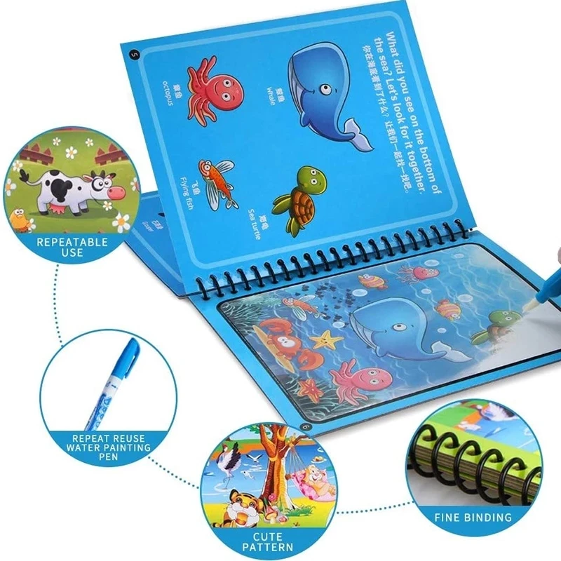 New Magic Water Drawing Book Coloring Book Doodle Magic Pen Painting Drawing Board Kids Toys Birthday Christmas New Year Gift