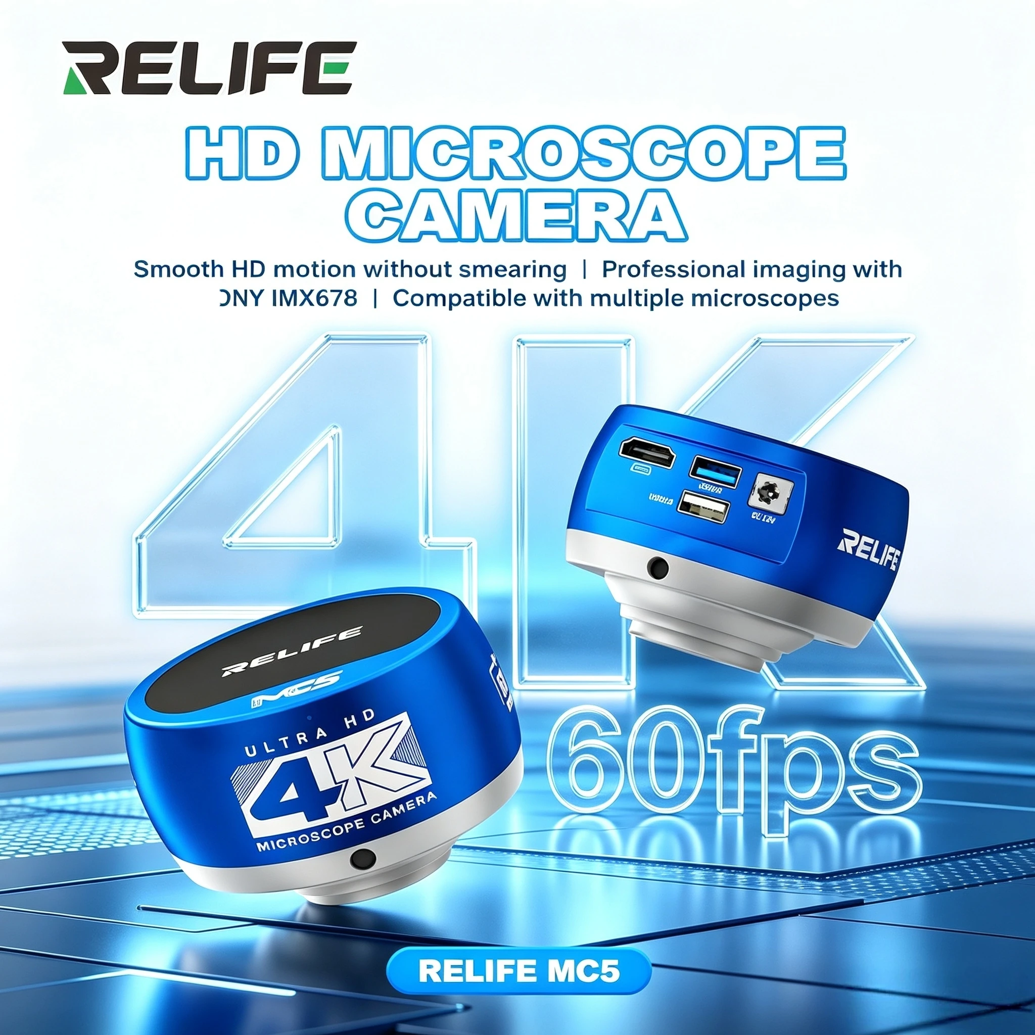 RELIFE MC5 4K 60FPS microscope industrial camera, IMX678 sensor HDMI, used for mobile phone motherboard repair