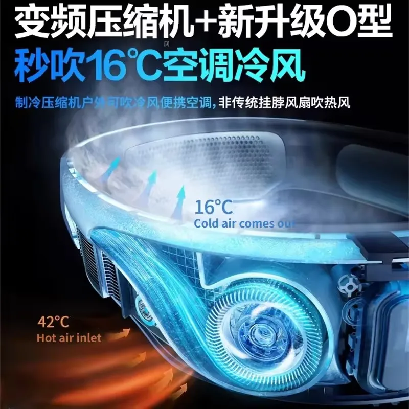 2025 جديد الرقبة تكييف الهواء مروحة ضاغط ذكي التبريد في الهواء الطلق منخفضة الضوضاء USB شحن مروحة محمولة أنيون تنقية