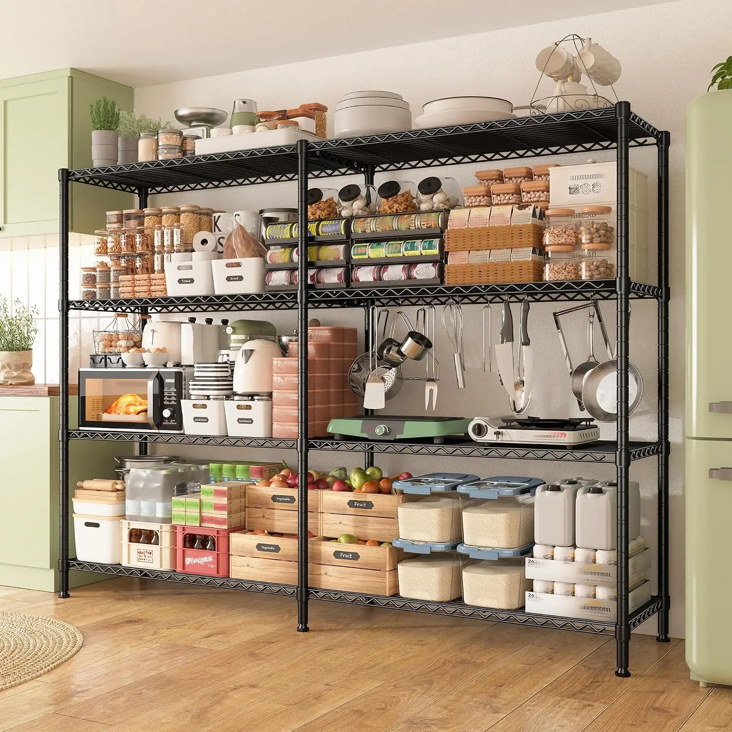 REIBII 61.7''W Storage Shelves Load 1220LBS Wire Shelving Unit 4 Tier Metal Shelving for Storage Rack Shelves Heavy Duty Garage Shelf Pantry Shelves Kitchen Shelving, 61.7