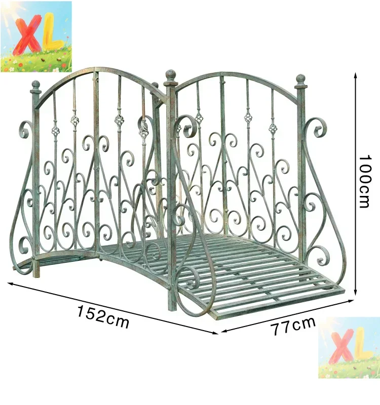 

Exterior single American style retro vintage and bold outdoor iron arch bridge garden courtyard terrace small bridge villa court