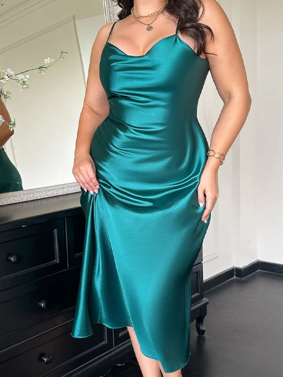 ملابس منزلية نسائية جديدة مقاس كبير ثوب نوم مثير بسيط بلون واحد فستان نوم بحزام من الحرير الجليدي بدون ظهر عميق على شكل حرف V بدون أكمام MKMZ #1