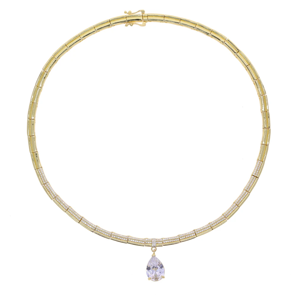 2026 New Water Drop Pendant Choker Necklace Wedding Luxury Cubic Zirconia Paved Fashion Bling Tear Drop Charms Jewelry