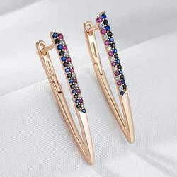 Wbmqda Luxury V Shape Women's Drop Earrings 585 Rose Gold Color Unique Colorful Natural Zircon Setting Best Trendy Jewelry