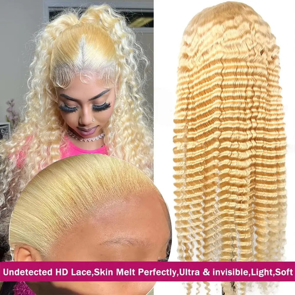 613 Deep Wave HD Lace Frontal Wig  Density Long Blonde Curly Wig Water Wave 613 Wig Pre Plucked With Baby Hair for Women image 2