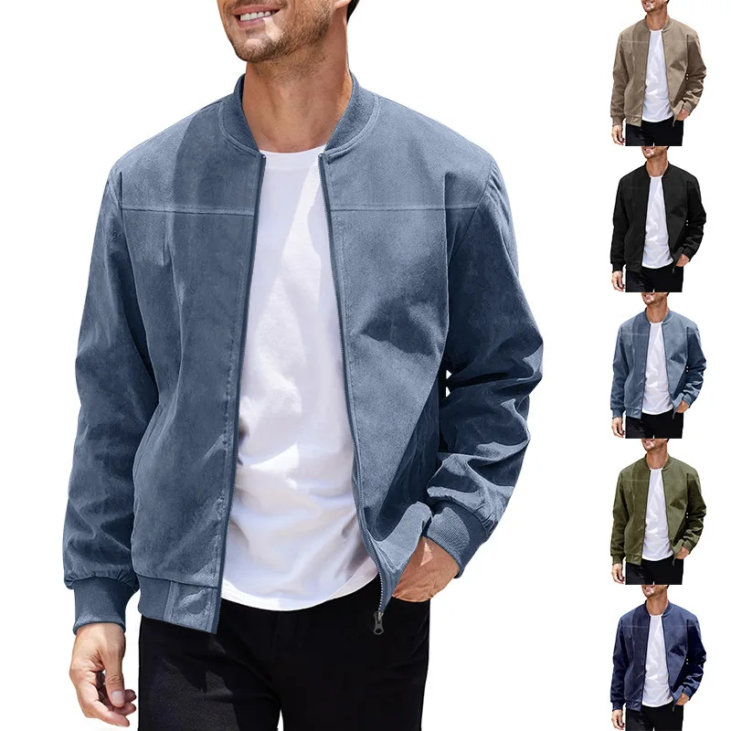 

Autumn Men's Casual Flight Jacket New Suede Plus Size Zip Stand Collar Outerwear