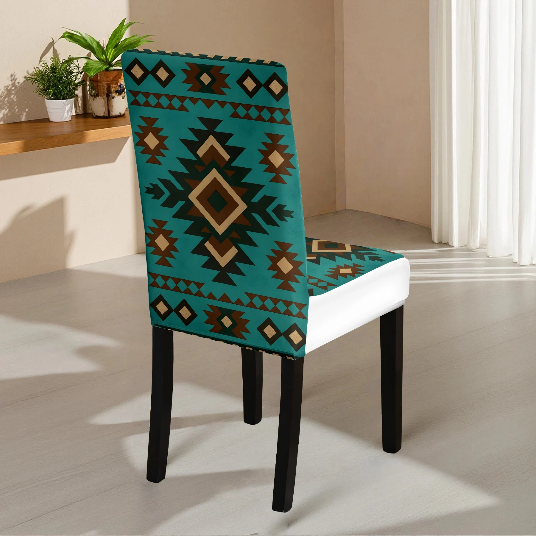 2026 New Boho Geometric Print Elastic Chair Cover, Summer Outdoor & Indoor Use, Washable Non - Slip Furnitu