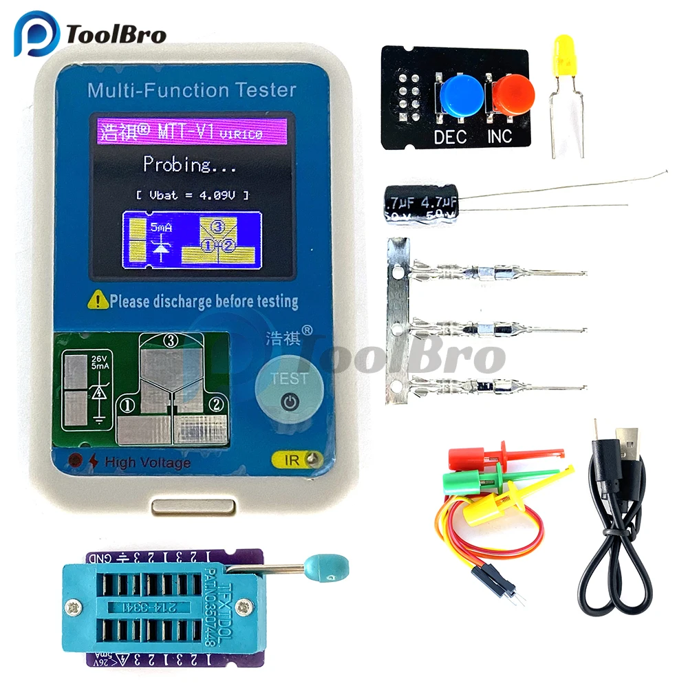 MTT-V1 Digital Multi-Function Transistor Tester Diode Triode Capacitance Capacitor Resistor ESR SCR Inductance Meter Multimeter