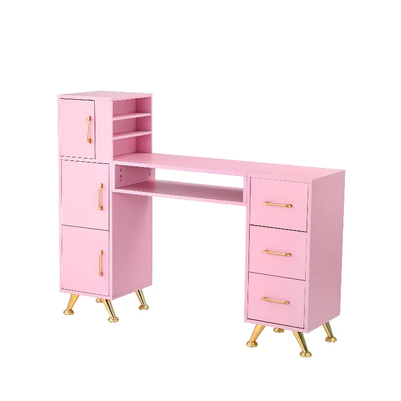 Modern Simple Manicure Salon Nail Table Customized Portable Beauty Table with Wood Glass Metal for Living Room Use