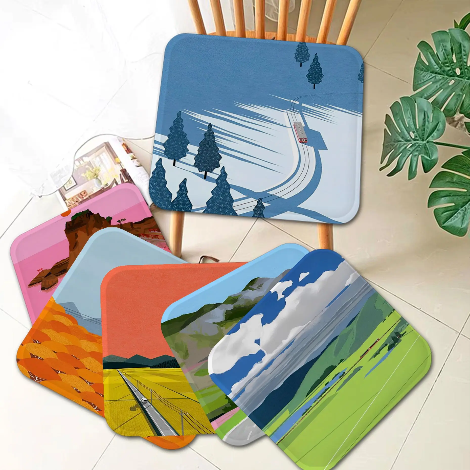 

Nordic Abstract Landscape Creative Seat Pad Household Cushion Soft Plush Chair Mat Winter Office Bar Cushion Pads