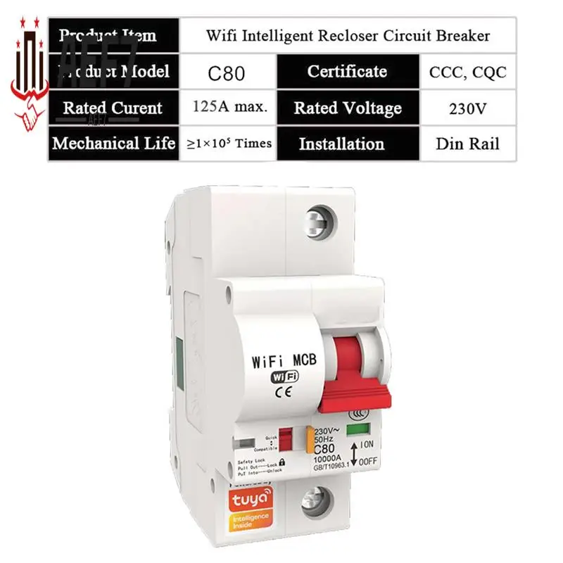 AEF7-1 Stück 80A Wifi Smart Circuit Breaker Automatischer Schalter Überlast-Kurzschlussschutz (4P)
