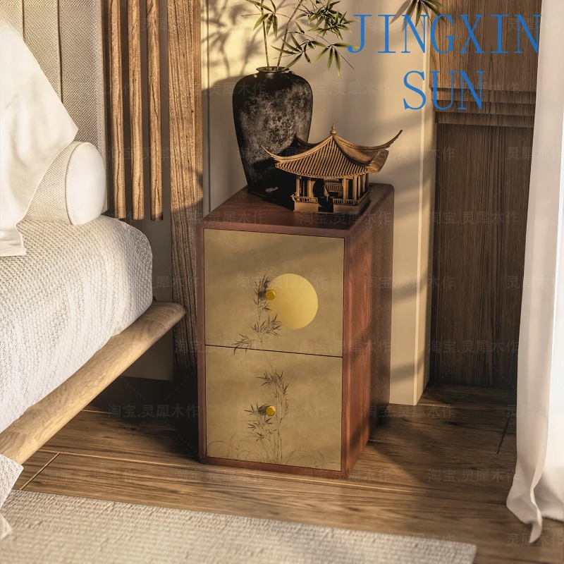 Solid Wood Extremely Narrow Bedside Table for Chinese Style Song Dynasty Aesthetics Small Ultra Narrow Seam Storage Cabinet