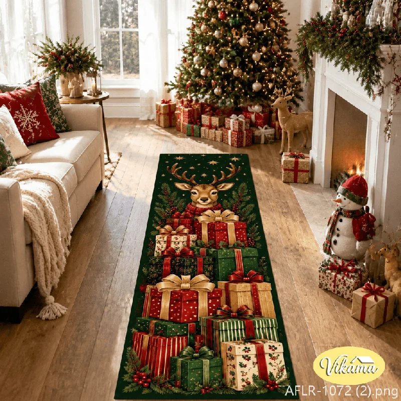 VIKAMA Christmas Holiday Rug Anti-Slip Corridor Hallway Carpet Xmas Aesthetic Long Kitchen Mat Home Decor Festive Floor Rug