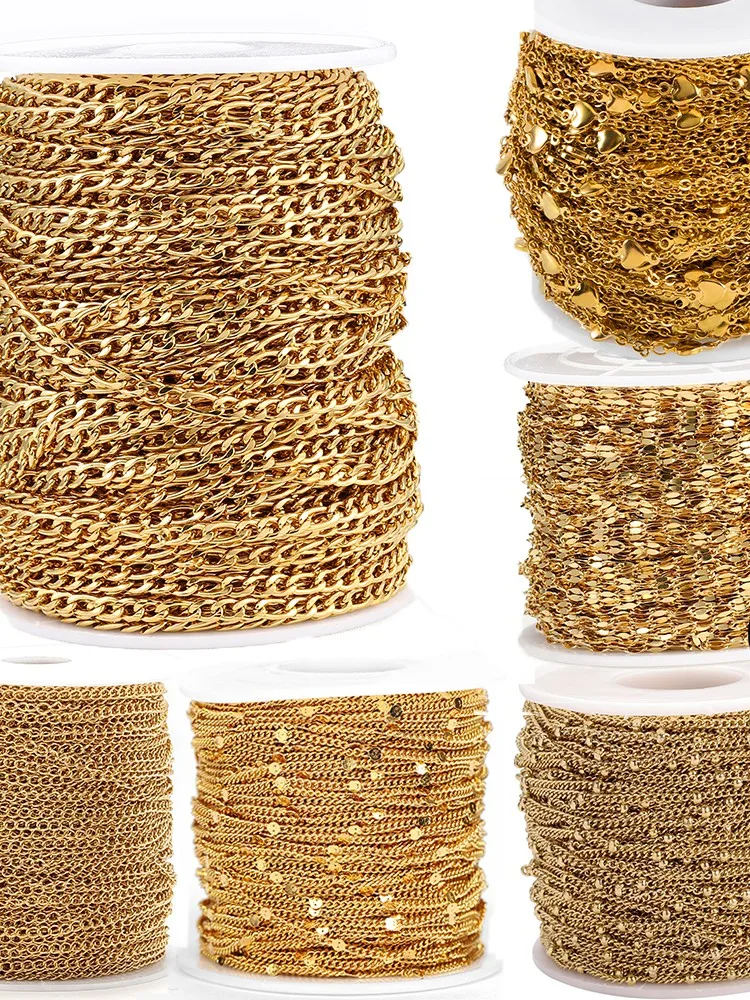 2 Meter lange Edelstahlketten in verschiedenen Ausführungen erhältlich für DIY-Halsketten, Armbänder, Schmuckherstellung, Zubehör, Perlenketten