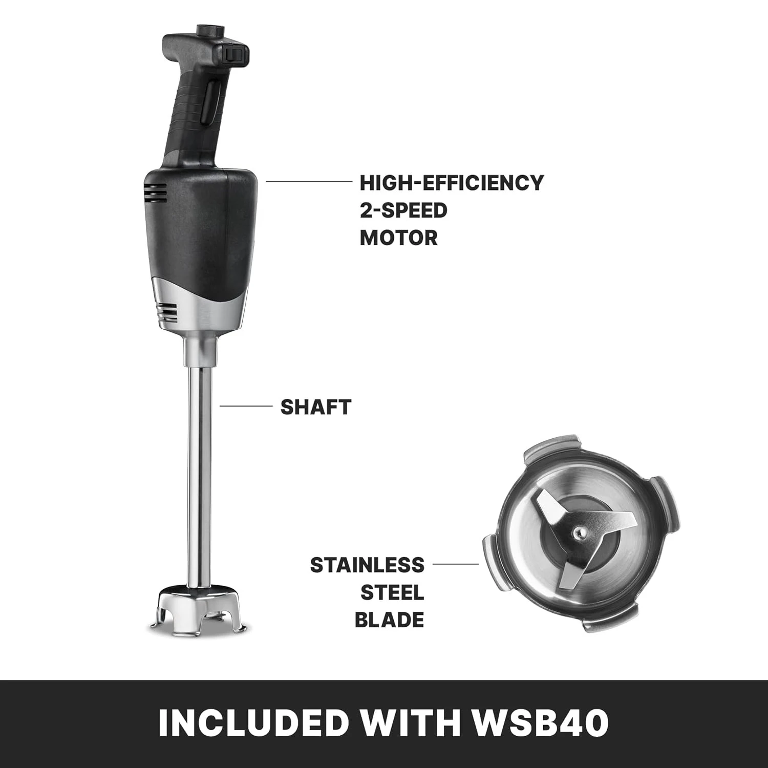 

(WSB40) 10" Medium-Duty Quik Stik Plus Immersion Blender,Black/Silver·Factory Direct Sales
